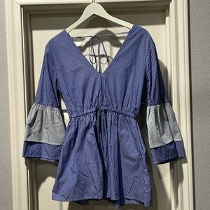Blue Striped Women's Romper